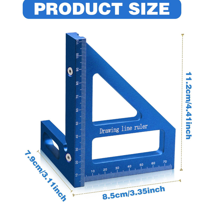 3D Woodworking Square Protractor, Triangle Ruler Scriber, 45/90 Degree Carpenter Square Aluminum Miter Woodworking Ruler, High Precision Layout Multi-Purpose Measuring Tool