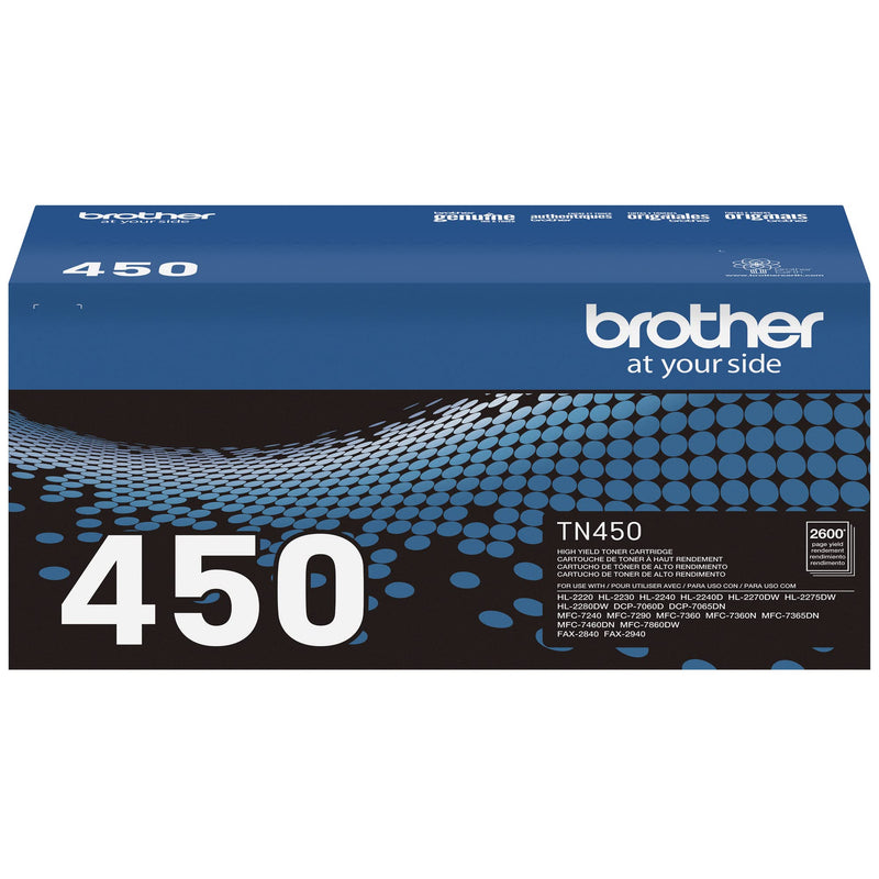 Brother Genuine High Yield Toner Cartridge, TN450, Replacement Black Toner, Page Yield Up to 2,600 Pages