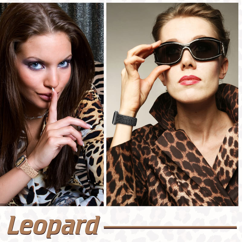 6 Pack Leopard Engraved Band Compatible with Apple Watch Band 40mm 38mm 41mm 44mm 42mm 45mm 49mm, Waterproof Cheetah Sport Silicone Wristbands Replacement for iWatch Series 8 7 6 5 4 3 2 SE for Women 42mm/44mm/45mm/49mm