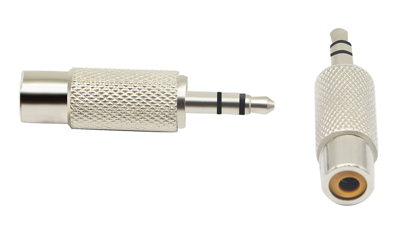 zdyCGTime RCA to 3.5MM Audio Adapter Metal 3.5mm (1/8 Inch) Stereo Plug Male to RCA Female Jack Adaptor Connector(Silver)(2 Packs, 3-Pole) 2 Packs, 3-Pole