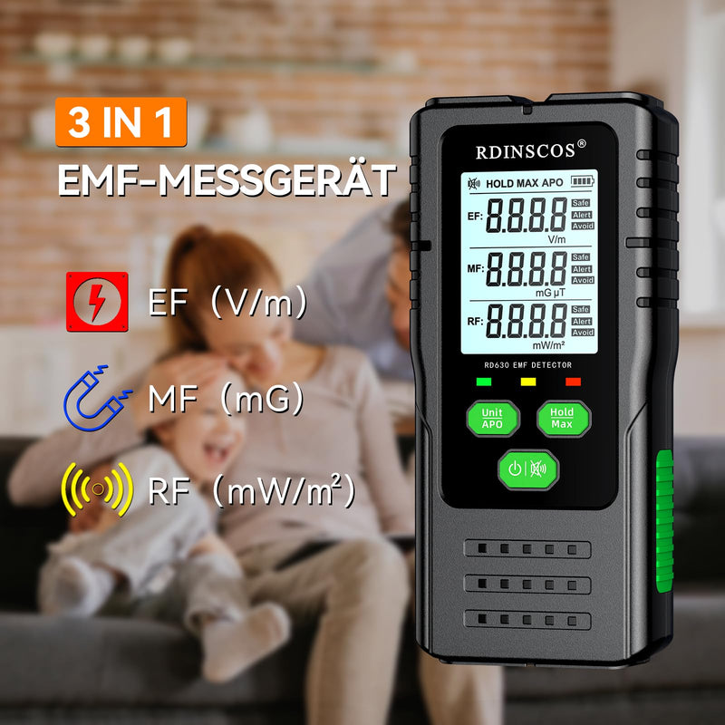 EMF Meter Radiation Detector Digital Electromagnetic Fields Hand-held EF/MF/RF Electromagnetic Radiation Meter with LCD EMF Inspections (RD630) RD630
