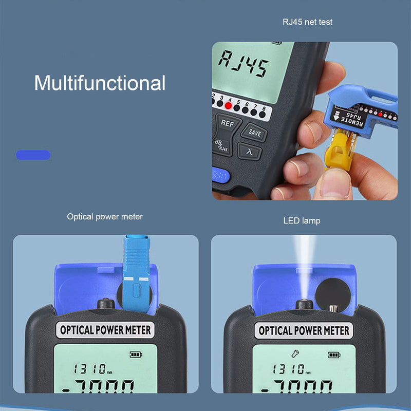 Fiber Optic Power Meter, 3-in-1 Optical Power Meter Fiber Optic Tester with RJ45 Tester and LED Lighting, -70~+10 dBm Mini Rechargeable Fiber Optic Power Meter, FC/SC/ST