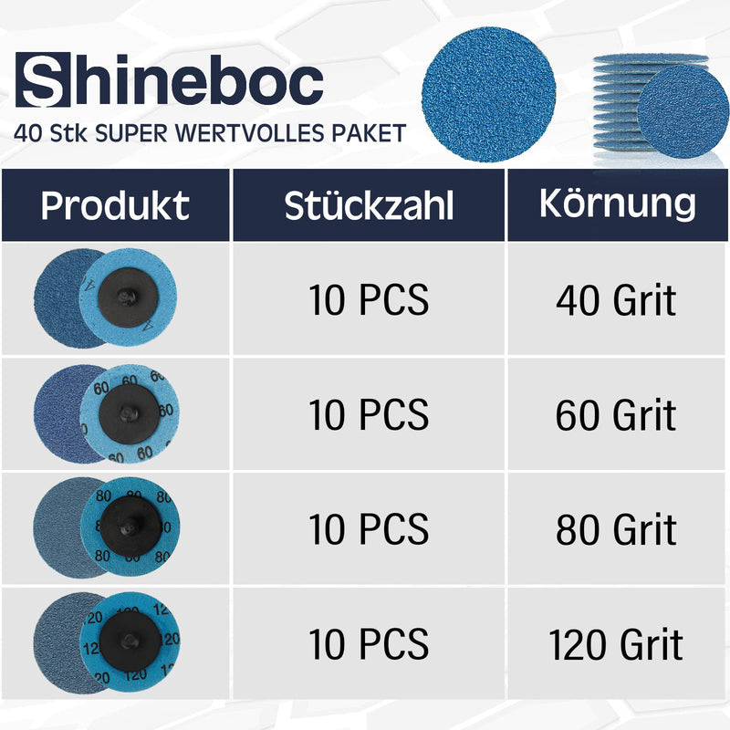 Shineboc 48 piece sanding disc set, grit size 40/60/80/120, 2 inch (50 mm) zirconium corundum grinding disc for metal, wood, steel, serrated disc for cutting angle grinder + 2" tray + 1 round rod