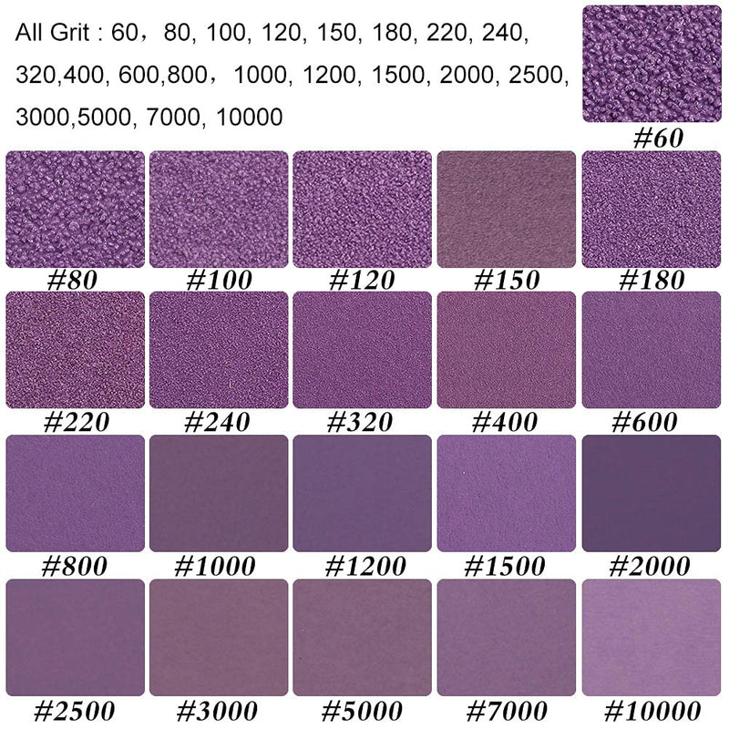 Sandpaper 120 to 3000 Grit,Wet Dry Sanding Sheets,High Performance Ceramic Abrasive Sand Paper for Wood Furniture Finishing,Metal Grinding,Automotive Polishing,9 x 3.6 Inch,Purple,60PCS 120-3000 Grit