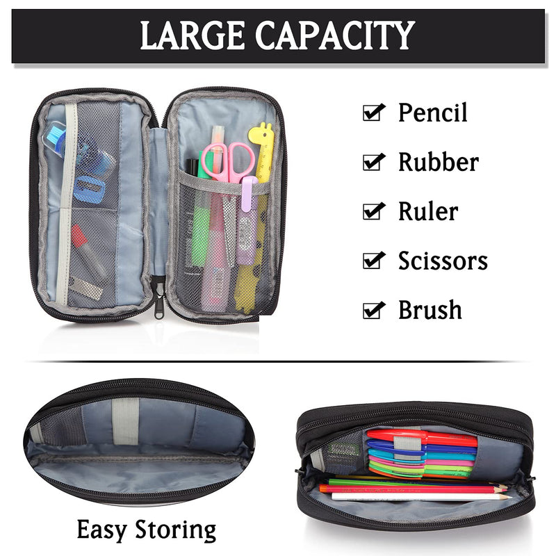 Pencil Case for adults,Vaschy Pen Organizer Pouch with Double Zippers Multi Compartments School Supplies for College Students Black