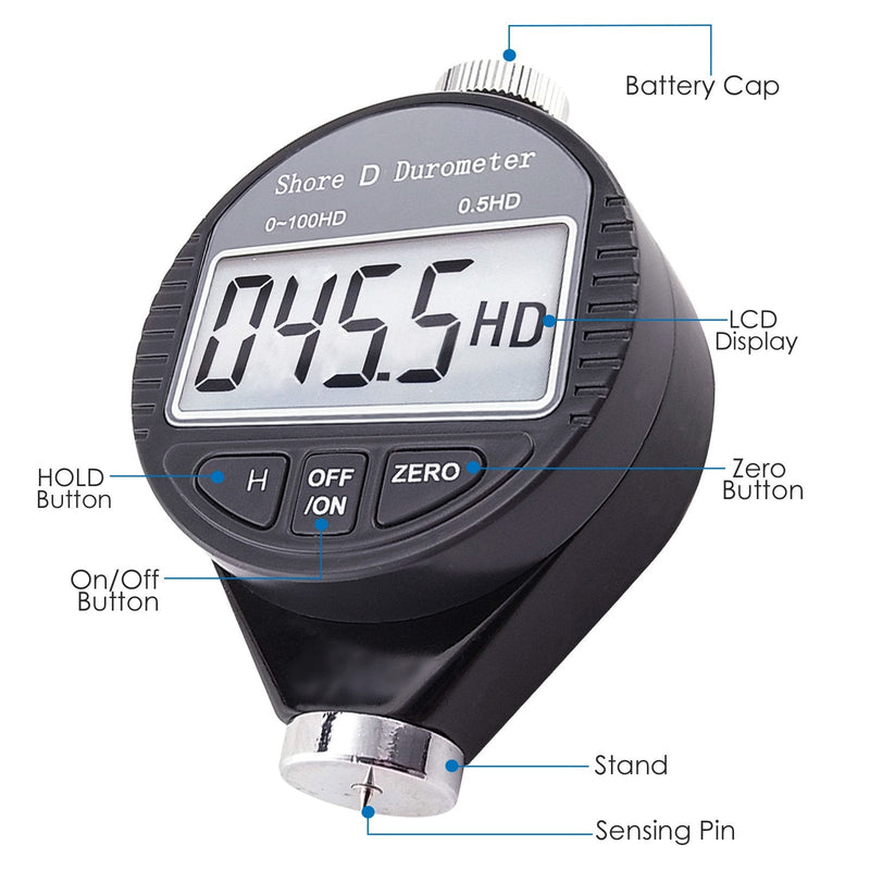 Digital 0-100HD Shore D Hardness Durometer Scale for Rubber, Tires and Plastic (D)