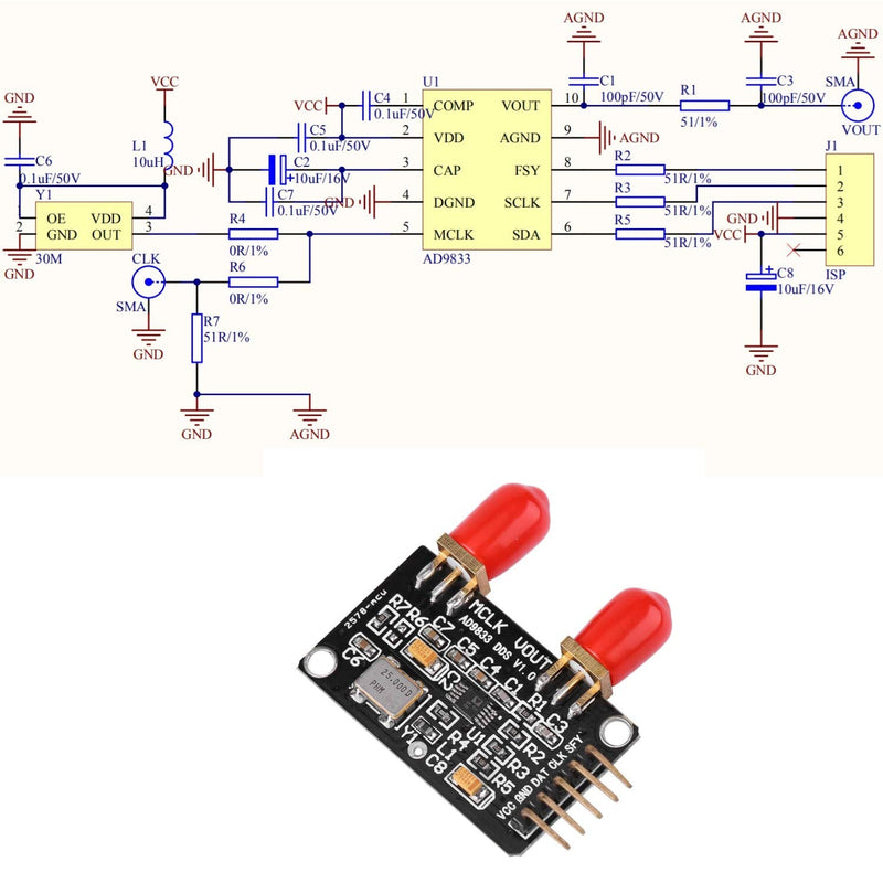 AD9833 DDS Signal Generator Module 0 MHz to 12.5 MHz Square/Triangle/Sine Wave Power 2.3V to 5.5V