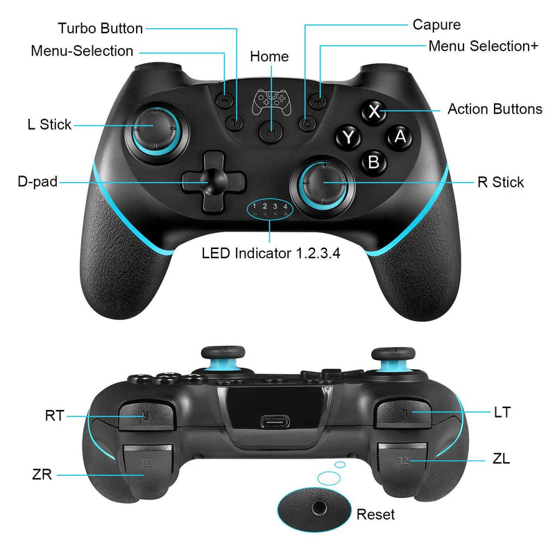 ASTARRY Wireless Pro Controller Compatible with Nintendo Switch (Blue) Blue