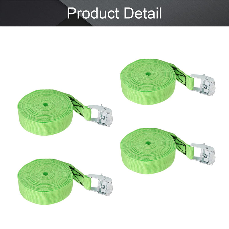 Bettomshin 0.98" Width x 14.76ft Length Lashing Straps Polypropylene Cam Buckle Lashing Straps 200Kg Load Cargo Tie Down Strap 25mm x 4.5M for Moving Cargo Green Tone 4Pcs