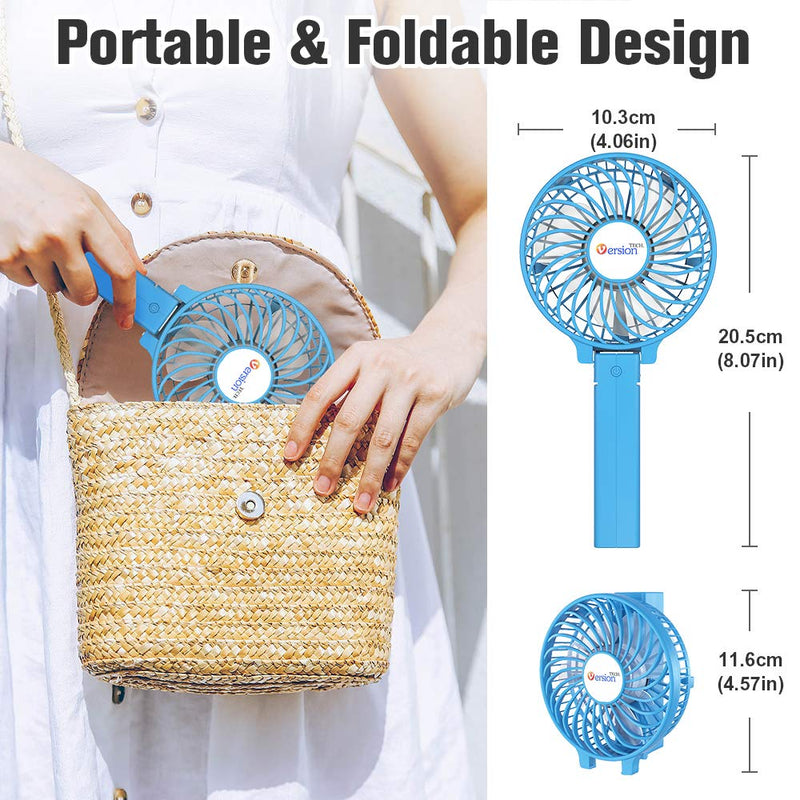 VersionTECH. Mini Handheld Fan, USB Desk Fan, Small Personal Portable Table Fan with USB Rechargeable Battery Operated Cooling Folding Electric Fan for Travel Office Room Household Blue