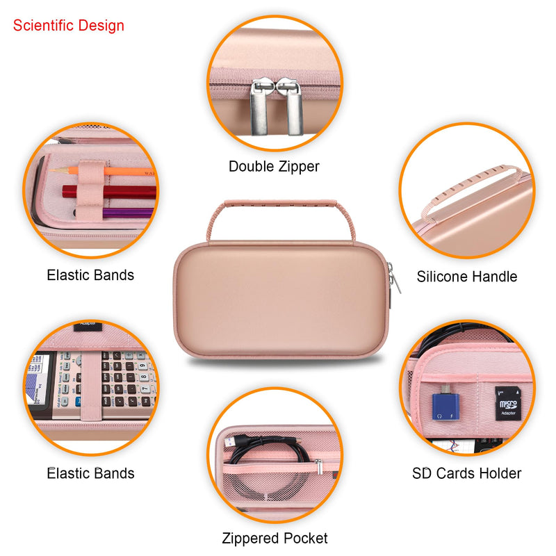Elonbo Hard Travel Case for Texas Instruments TI-84 Plus CE/TI-84 Plus/TI-83 Plus CE Color Graphing Calculator, Extra Zipped Pocket fit Charging Cable Charger Manual. Rose Gold