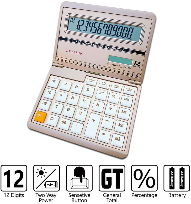 Extra-Large Calculator, 8 1/2 by 11 inch, Solar Basic Calculator Large Desk Folding Calculator with Big Keys 12 Digits Calculator (Gold),Christmas Birthday Gifts Daily and Office Work Rose Gold