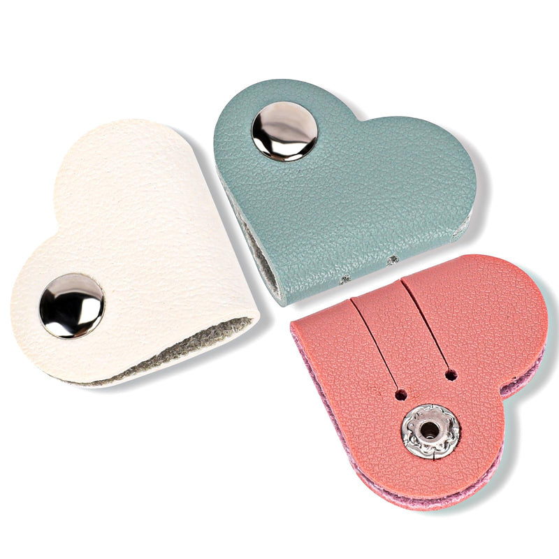 KALIONE Heart Cord Winder, 3 Pack Wrap Winder Manager, USB Cable Organizer Storage, PU Leather Earphones Storage Straps, Portable Bag Charging Cable Holder, Cute Headphone Case Gifts for Women Girls