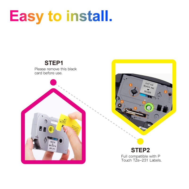 Uniwork TZe-231 Compatible Label Tape Replacement for Brother TZe-231 TZe431 TZe531 TZe631 TZe731 TZe931 Laminated P-Touch Label Maker Tape for PT-D210 PT-H100 PT-D600 PT-400AD, 0.47" x 26.2', 7 Pack