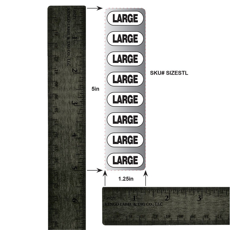 Clothing Size Strip Labels - 1.25" X 5" - 250 Strips Per Roll - Clear with Black and White Ink by Kenco (Large) Large