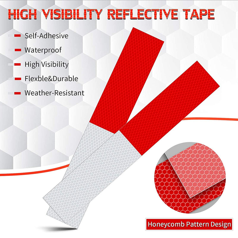 Reflective Tape, Self-Adhesive Reflective Tape Outdoor Waterproof Safety Caution Warning, Trailer Reflector - for RVs, Cars, Trucks, Trailers, Boats, Road Signs(Red/White), 2" × 12"- 20 Pack