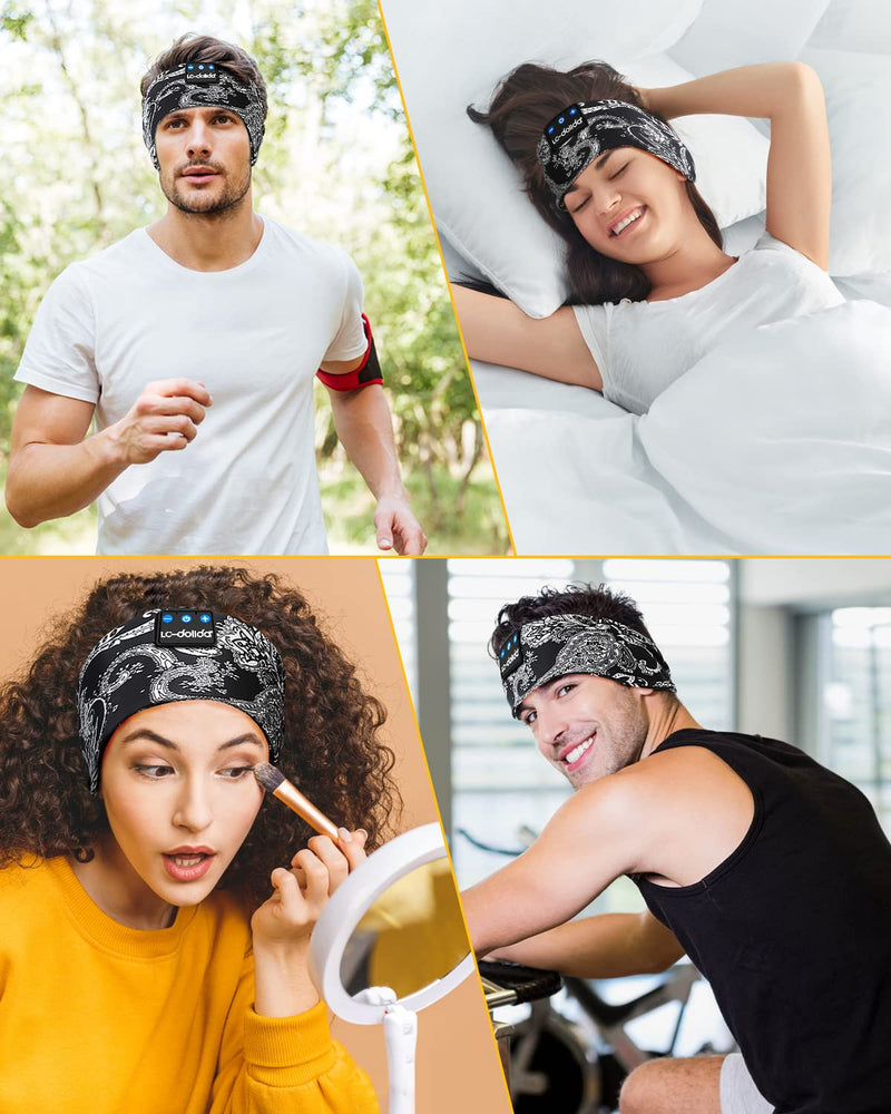 LC-dolida Bluetooth Headband, Cozy Band Wireless Sleep Headphones Sleep Mask with Thin HD Stereo Speakers Perfect for Side Sleepers, Sport, Yoga, Travel,Workout Music Headband Best Gifts for Men Women Boho