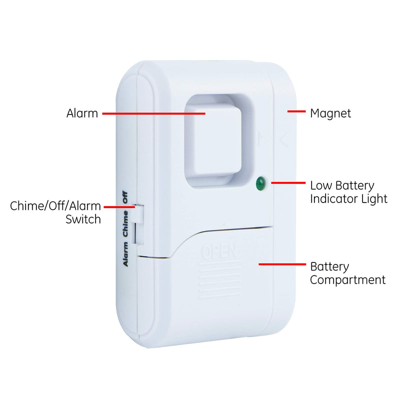 GE 45989 Personal Security Window/Door Off/Chime/Alarm, Easy Installation, Ideal for Home, Garage, Apartment, Dorm, RV and Office, 12-Pack, White, 12