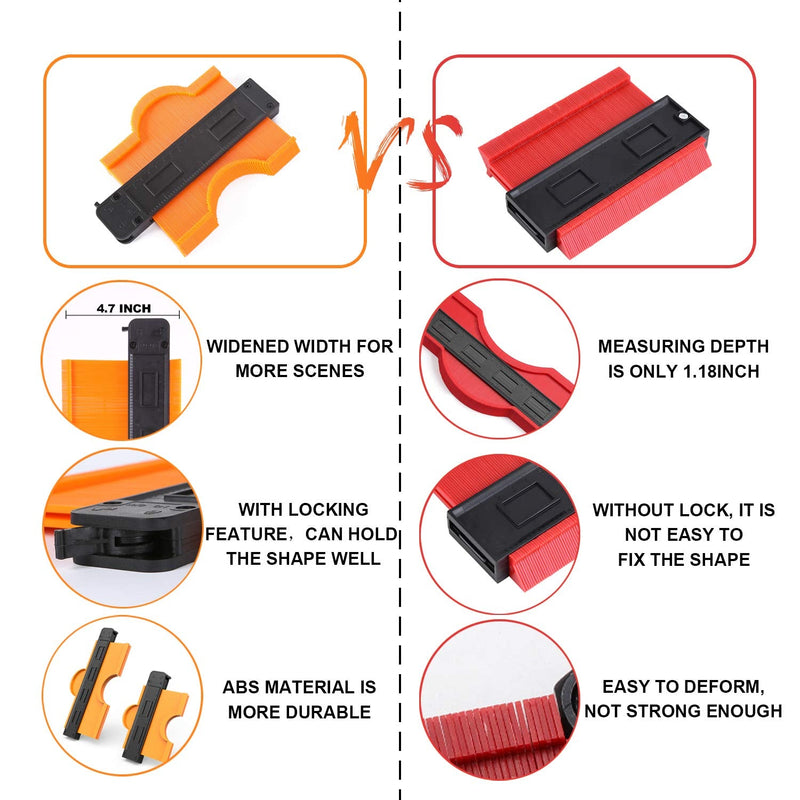 Contour Gauge with Lock, 2 Pack Contour Gauge Profile Tool, Contour Gauge Duplicator 10'' and 6'', Measure Copy Tool