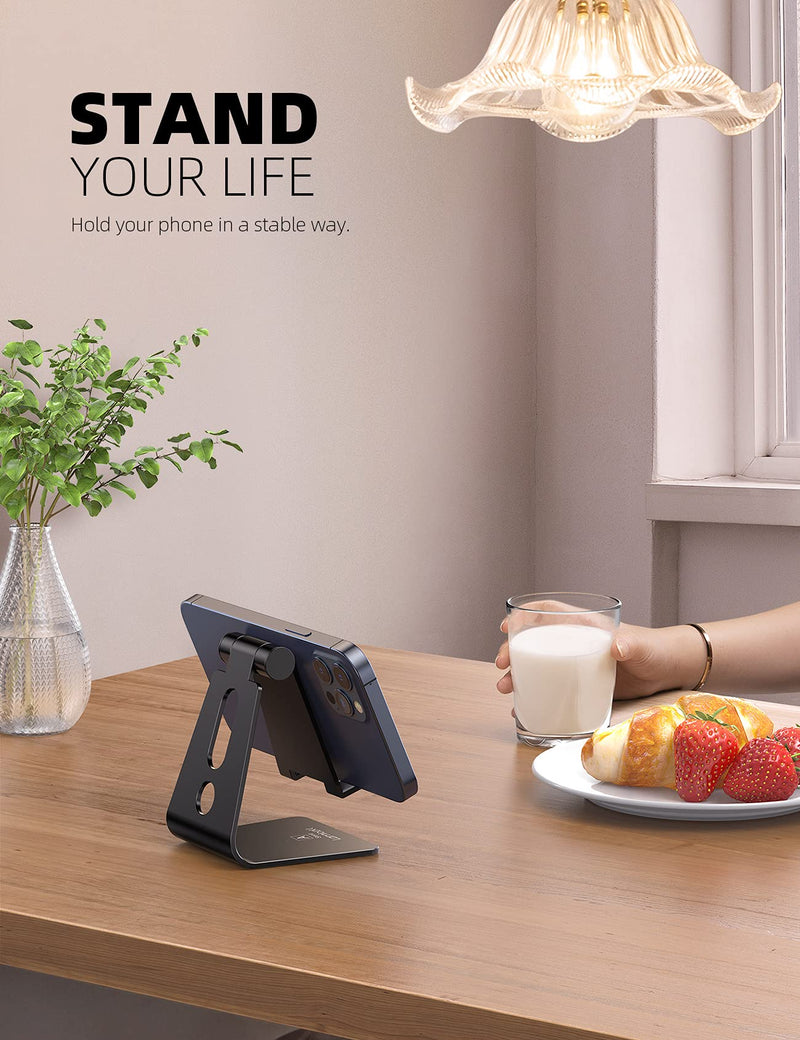 Adjustable Cell Phone Stand, Lamicall Desk Phone Holder, Cradle, Dock, Compatible with All 4-8'' Phones, Office Accessories, All Android Smartphone - Black