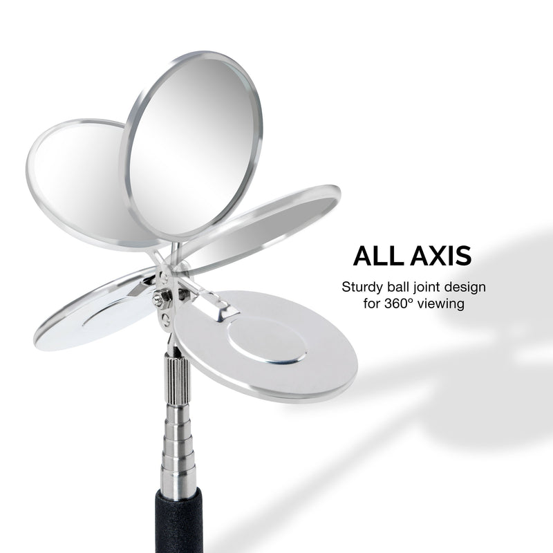 TOOLUXE 20734L Telescoping Inspection Mirror | 30" Retractable Handle | Includes Two 2-1/4" Glass Mirrors Mirror Set