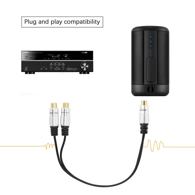 SinLoon RCA Video Audio Y-Splitter Cable,Premium Aluminium Alloy Single 1-RCA Female to Dual 2 RCA Female Digital Coaxial Splitter Gold PlatedÂ Adapter Audio Cable(RCA/F-2F)