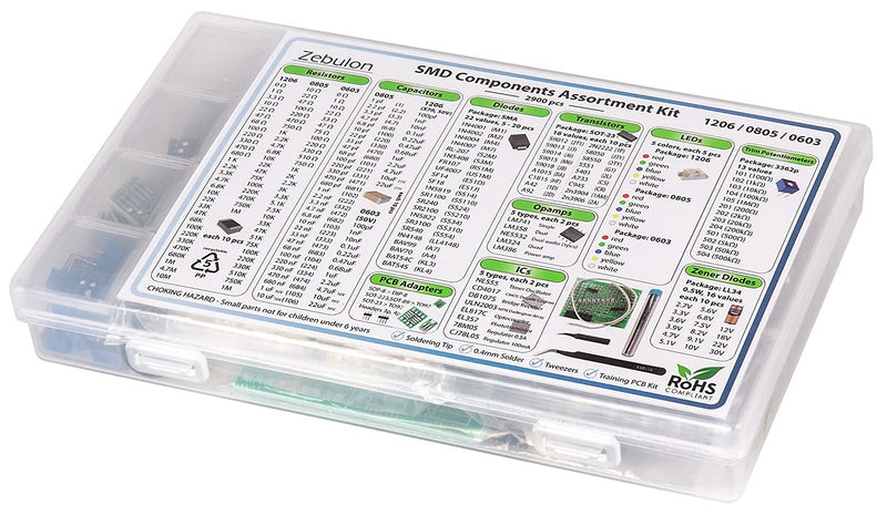 2900 pcs SMD 1206 0805 0603 Component Assortment, Resistor, Capacitor, Diode, Transistor, OpAmp, IC, Solder, PCB, SMT Soldering Assorted Kit