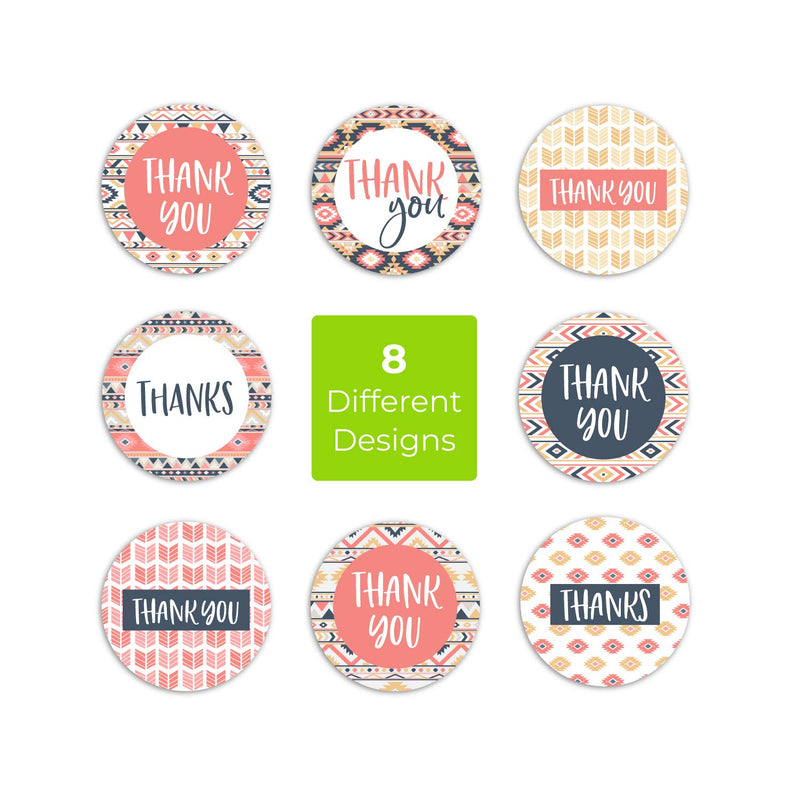 Aztec Boho Thank You Stickers - 1.5" Circle Labels / 500 per Pack