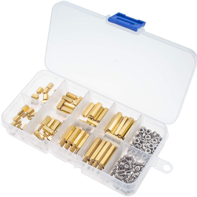Sutemribor M2.5 Male Female Hex Brass Spacer Standoff Screw Nut Assortment Kit (180Pcs)