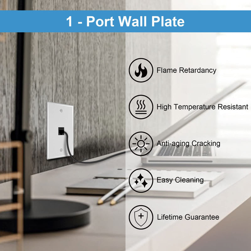 iwillink 1 Port Keystone Jack Wall Plate 10-Pack, Low Profile Ethernet Wall Plate Single Gang Wall Plates for Keystone Jack, White 1-Port