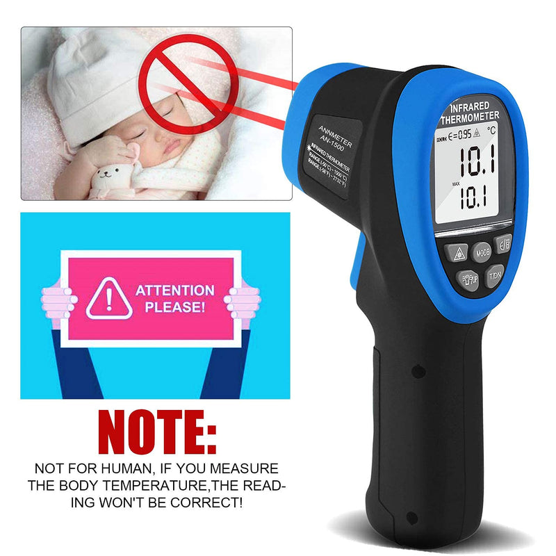 Digital Infrared Thermometer - Non Contact High Temperature Gun ANNMETER AN-1500 Infra Pyrometer Temp Gauge -58~2732℉ Handheld IR Laser Reader for Cooking Kiln HVAC (NOT for Human Temp) Blue