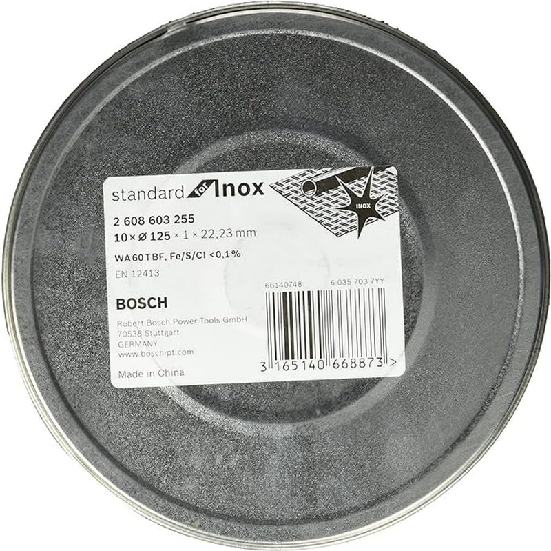 Bosch Professional 10x cutting disc straight standard for Inox - Rapido (stainless steel, WA 60 T BF, Ø 125 mm, 1.0 mm, angle grinder accessories)
