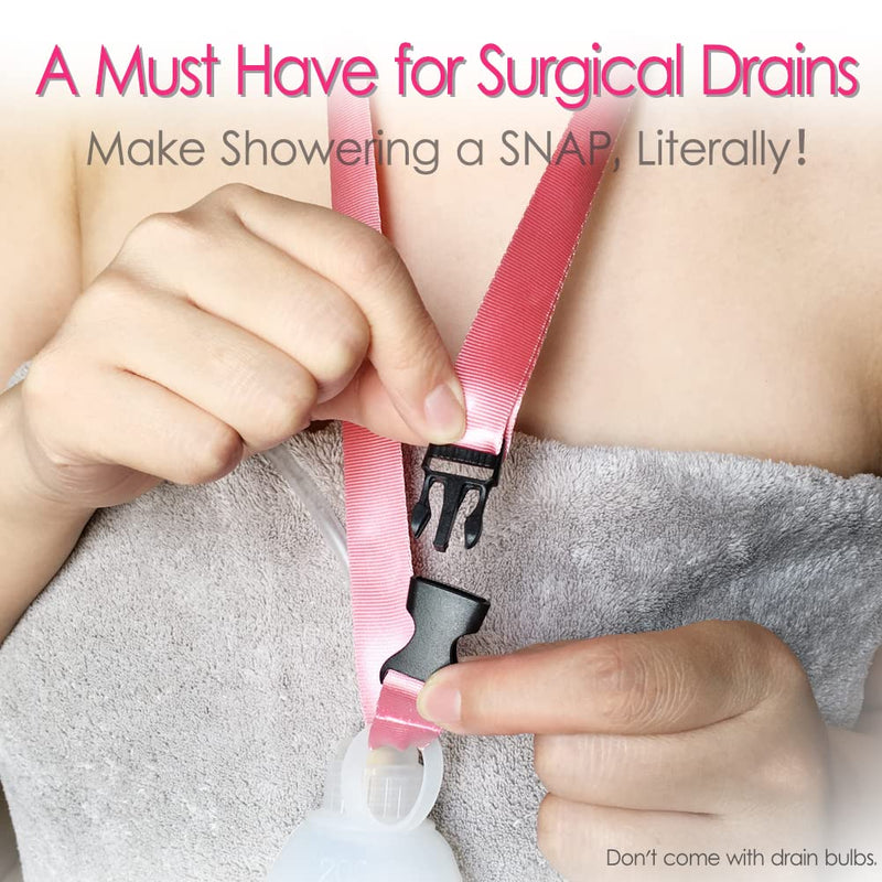 Shower Lanyard for Mastectomy Drain Holder JP Drainage Bulbs Breast Cancer Reconstruction Post Surgery Recovery Patients Bath Accessories Pink (Pack of 2)