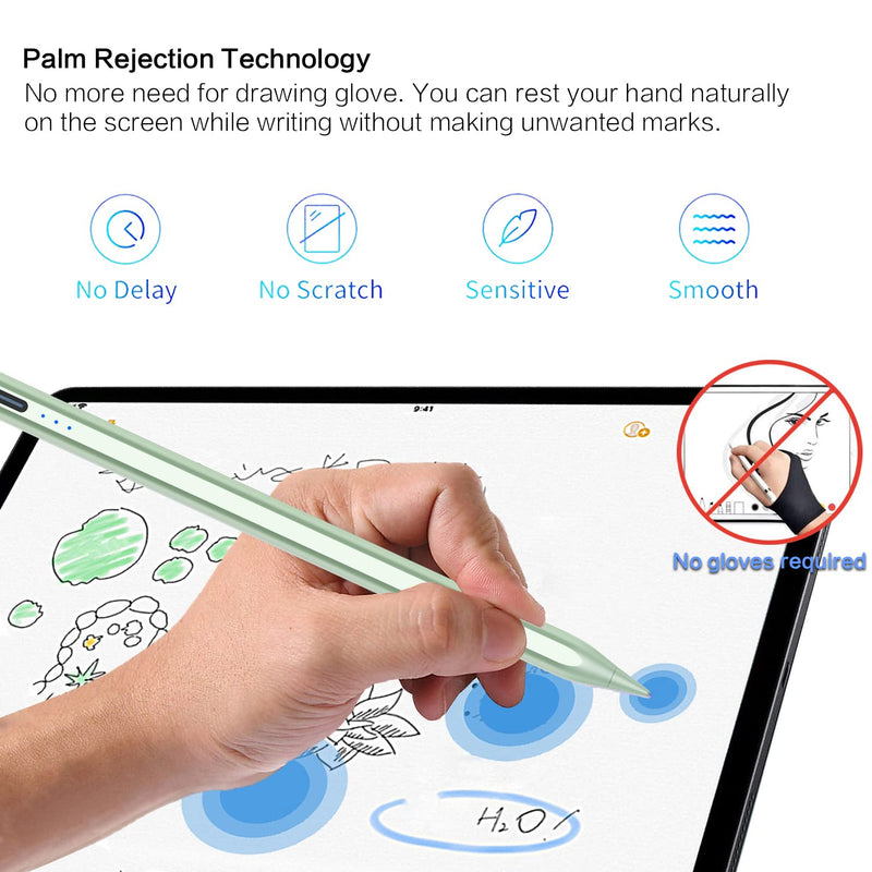 Stylus Pen for iPad, Palm Rejection iPad Pencil for iPad Pro 2021 11/12.9 Inch(2018-2021), iPad 8th Generation, iPad 7/6th, iPad Air 4th/3rd, Upgraded Tilt Sensitivity Magnetic Stylus Pen, Green