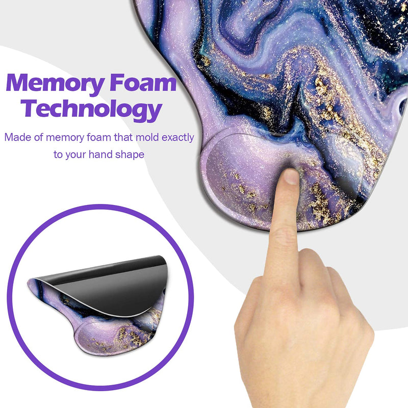 Dooke Ergonomic Mouse Pad with Wrist Support, Cute Mouse Pads with Non-Slip Rubber Base for Home Office Working Studying Easy Typing & Pain Relief Marble Purple