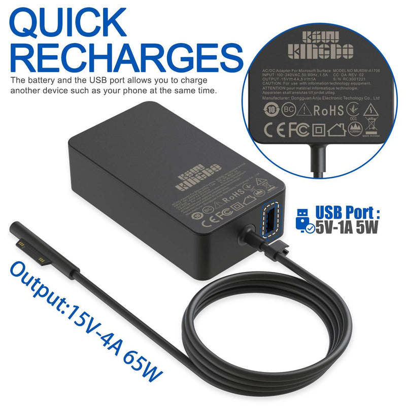 Surface Pro Charger Surface Pro 6 Charger, 65W Charger [Updated Version] Compatible with Surface Pro X/Pro 7/Pro 6/Pro 5/Pro 4/Pro 3, Surface Laptop Go/3/2/1, Surface Book, Surface Go 2/1