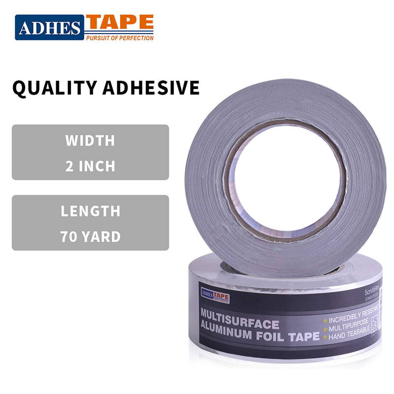 ADHES Foil Tape Aluminum Tape Heat Resistant Tape Insulation Tape 2inch (Width) x70yard(Length）