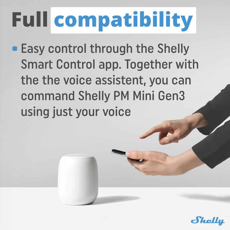 Shelly PM Mini Gen 3 | Smart Wi-Fi and Bluetooth power meter 1 channel 16 A | Home automation | Compatible with Alexa and Google Home | iOS Android app | No hub required. Single pack