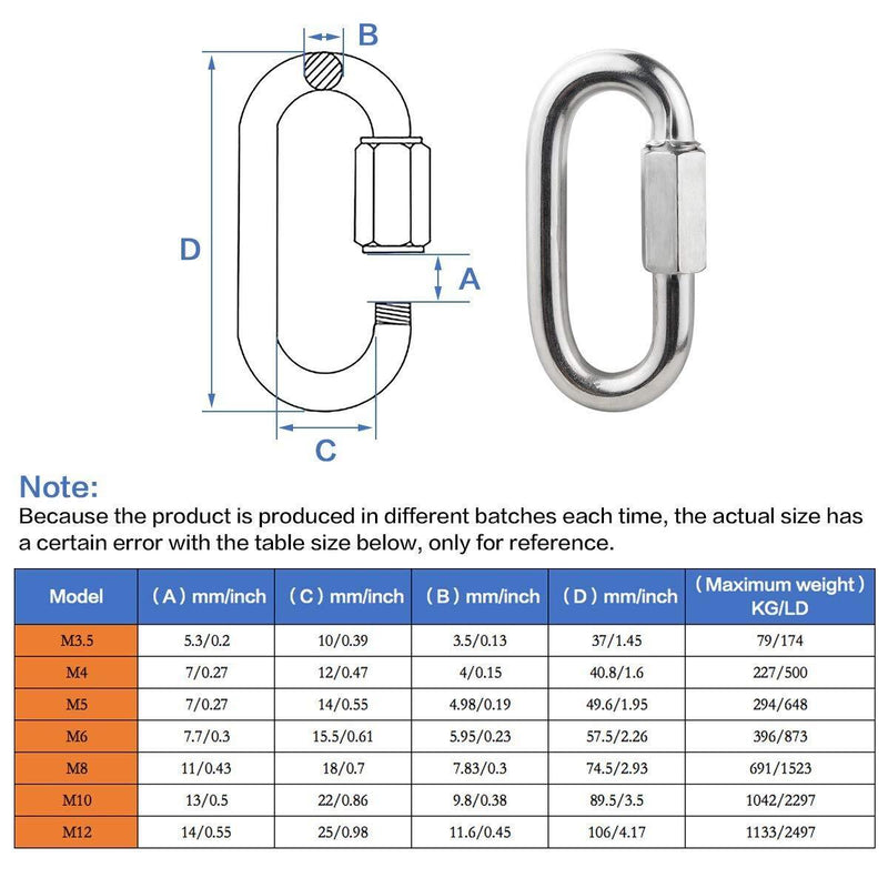 IEBUOBO 304 Stainless Steel Quick Links D Shape Locking Quick Chain Repair Links M5 3/16 inch Pack of 15