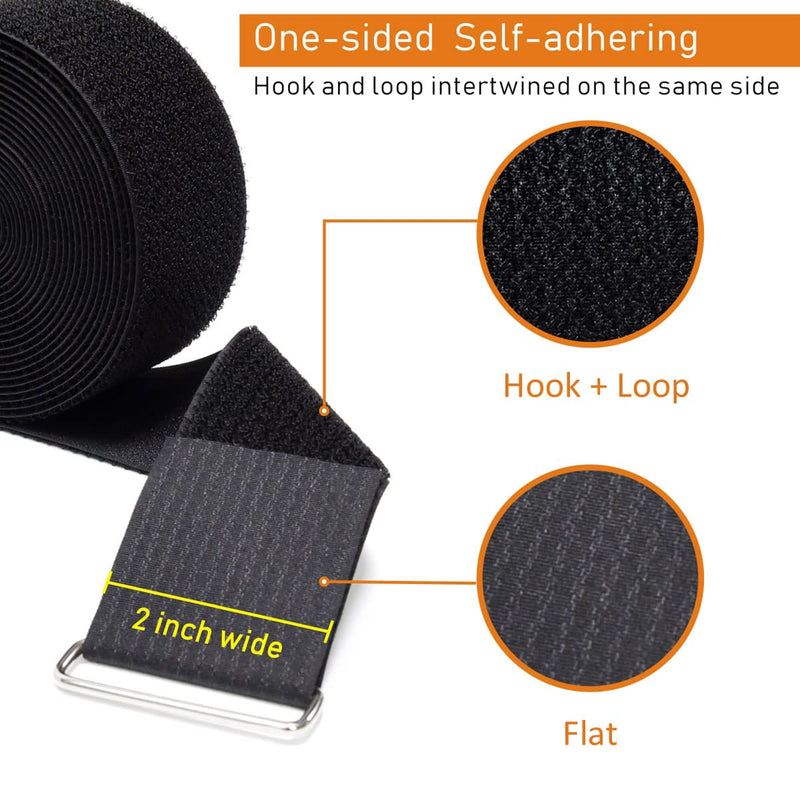 YMCRLUX 2" x16ft Reusable Cinch Strap with 10 Metal Buckles, Cut-to-Length Fastening Securing Straps, Adjustable Nylon Cable Straps and Cord Ties for Organizer or Storage, 2 inch Wide, Black 2in x 16ft