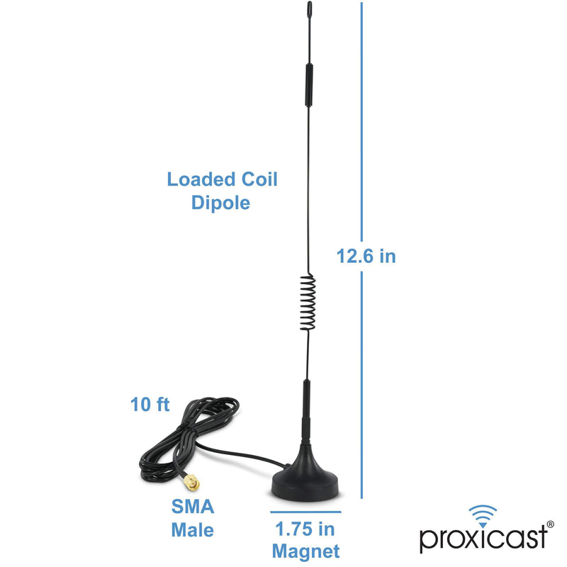 Proxicast 6.5~8 dBi 12.6" External Magnetic Loaded Coil Antenna for Cisco, Cradlepoint, Netgear, Novatel, Pepwave, MoFi, Digi, Sierra & Other 3G/4G/LTE routers & modems with SMA connectors - 2 Pack 2 SMA Antennas