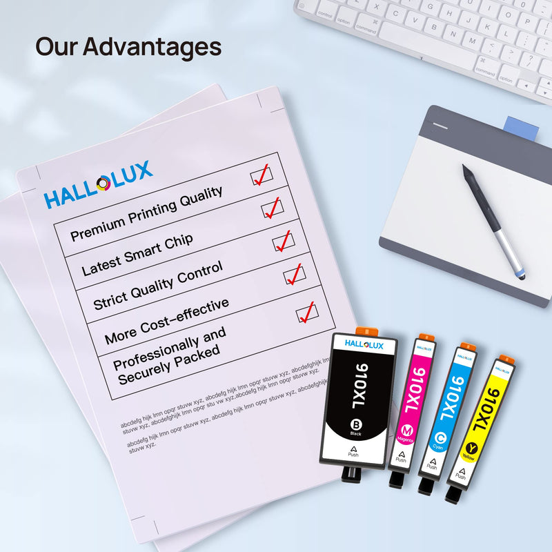 HALLOLUX Remanufactured Ink Cartridge Replacement for HP 910 XL 910XL Ink Cartridges Compatible with OfficeJet 8025e 8035e 8025 8035 8028 8022 8015 Printer HP 910 Ink Cartridges Combo Pack (4 Pack)