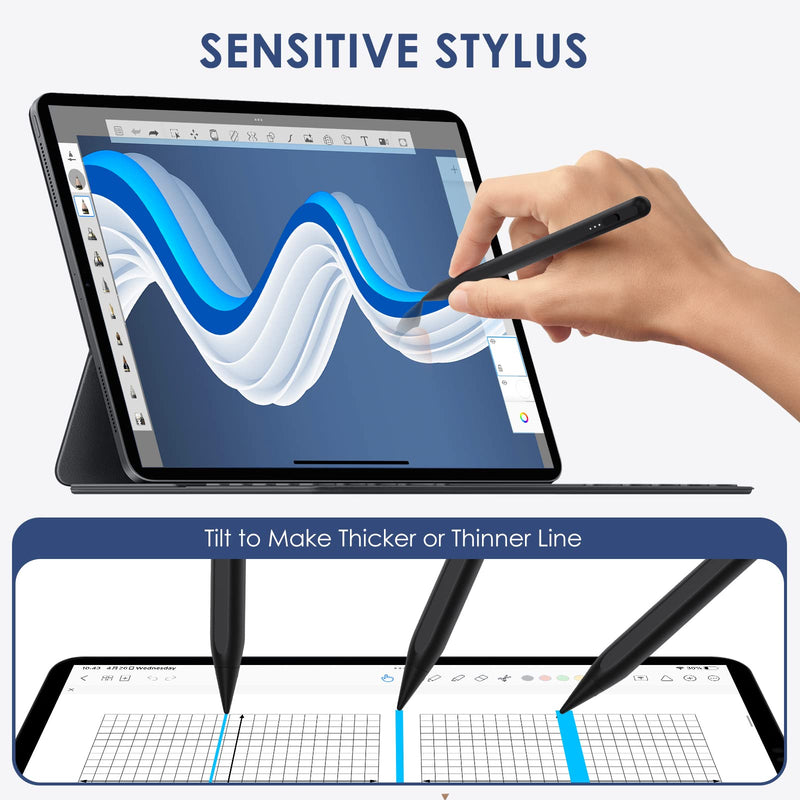 10Mins Fast Charge Stylus Pen for iPad (2018-2023), iPad Pencil 2nd Generation Compatible with Apple iPad Pro 11/12.9 inch, iPad Mini 5/6, iPad Air(5/4/3), iPad (10/9/8/7/6) (Black) Black