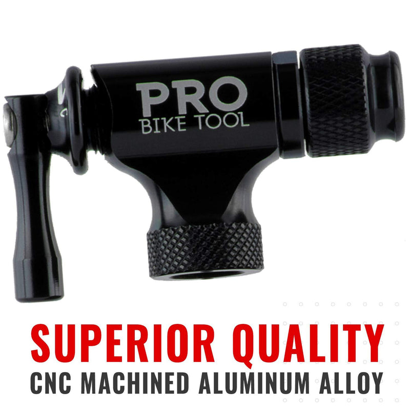 PRO BIKE TOOL CO2 Inflator - Quick & Easy - Presta and Schrader Valve Compatible - Bicycle Tire Pump for Road and Mountain Bikes - Insulated Sleeve - No CO2 Cartridges Included Black