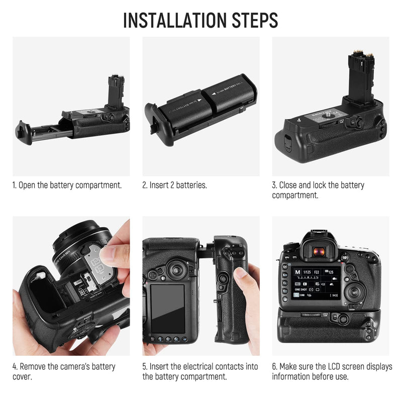 NEEWER BG-E20 Battery Grip Replacement Compatible with Canon 5D Mark IV DSLR Camera, Vertical Battery Holder Grip with Two Compartments for 1 or 2 LP-E6/LP-E6N Battery (Battery Not Included)