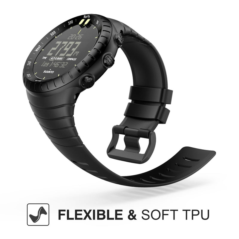 MoKo Watch Band Compatible with Suunto Core, Classic Replacement Soft Wrist Band Strap with Metal Clasp for Suunto Core Smart Watch, Fits 5.51"-9.06" (140mm-230mm) Wrist, All Black