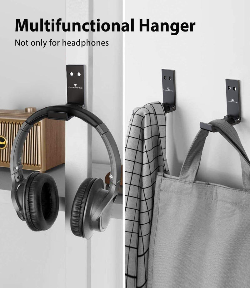 Premium Headphone Stand Hanger Wall Mount, APPHOME Foldable Headphone Hook Save Space Durable Aluminum Headset Stand Holder for Universal Gaming Headset, Strong Adhesive, Black Premium Black-One Pack