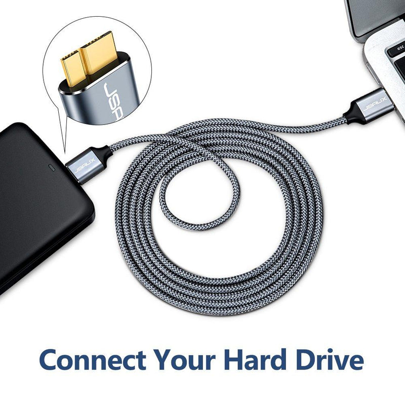 Micro USB 3.0 Cable, JSAUX USB A Male to Micro B Cable 2 Pack [3.3FT+6.6FT] External Hard Drive Cable Galaxy S5 Nylon Braided Cord for Samsung Galaxy S5, Note 3, Seagate Hard Drive, WD Hard Drive-Grey grey