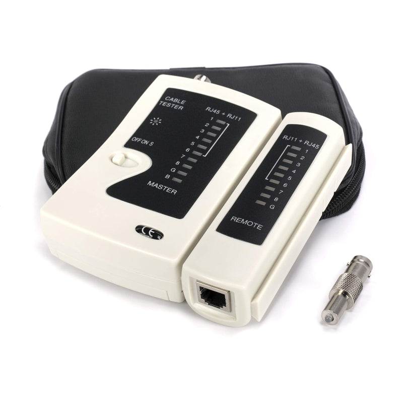 Universal Network Cable Tester Tool, BNC, RJ45, RJ11 (3-in-1) Multi-Tester White