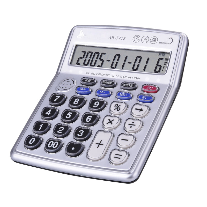 Egoelife Musical Desktop Calculator 12-Digits LCD Display with Alarm Clock and Voice Reading (AR-7778) AR-7778